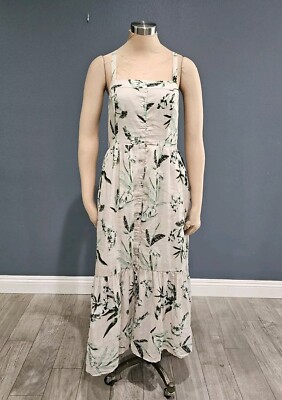 BANANA REPUBLIC Green Cream Tiered Faux Button Down Maxi Dress M | eBay