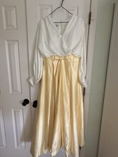 LAN Ting Bride Maxi Dress Gown Mother Of The Bride White/Yellow Size 8- NWT