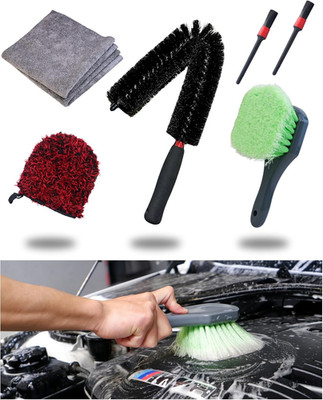 7PACK Car Engine Bay Details Cleaning Kit, Soft-Bristled Engine Surface Brush,Lo