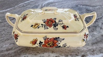 Limoges China Sebring Golden Glow Orange/Yellow Floral - COVERED VEGETABLE DISH