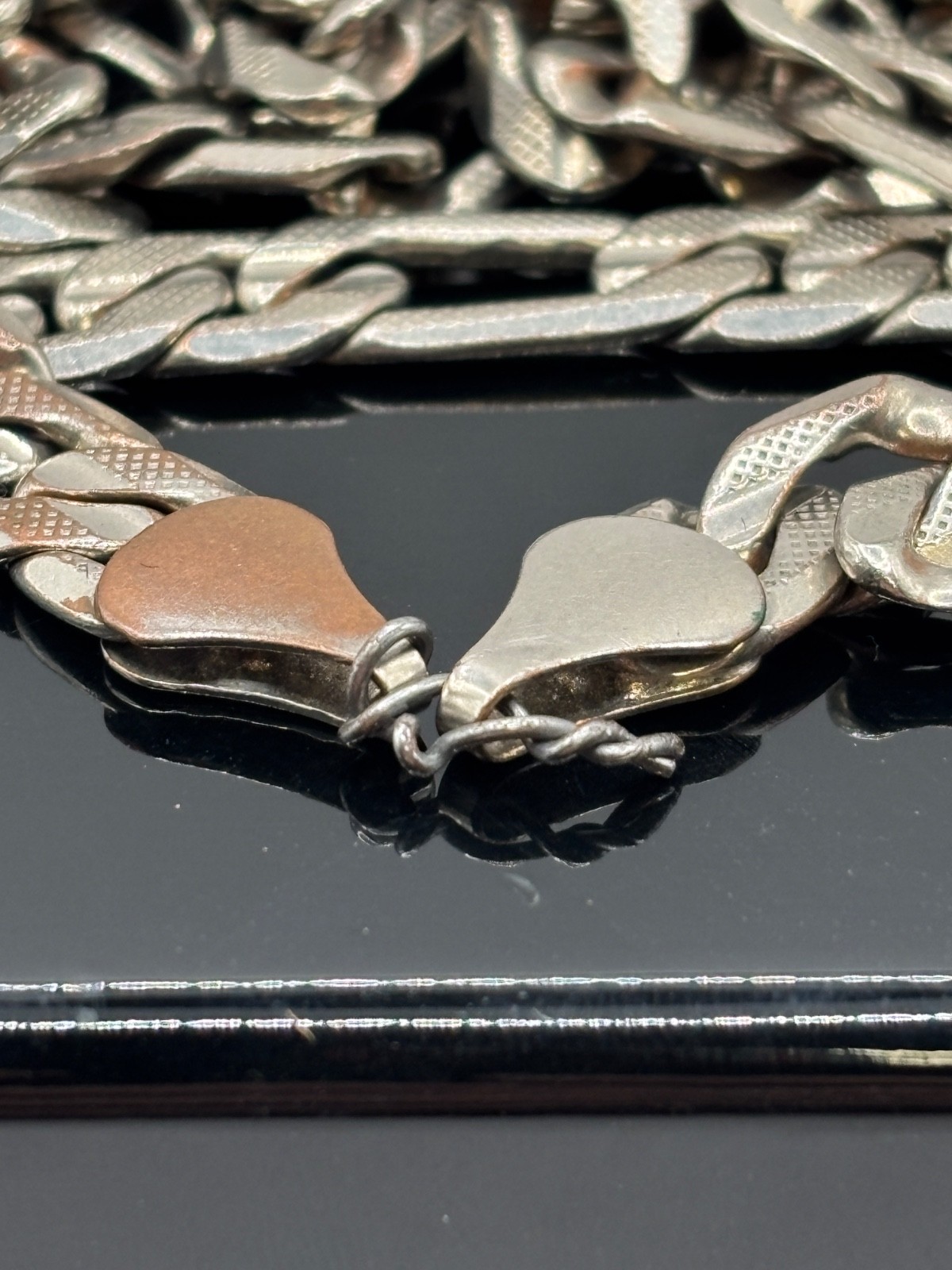 Large Solid 925 Sterling Silver Figaro Chain Neck… - image 3