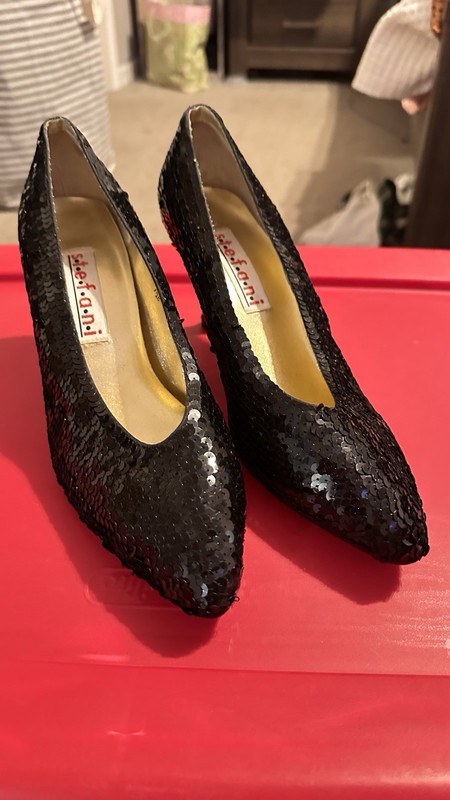 Vintage 80d 90s Black Stefani Shoes Sequin Size 7.5 Heels Low