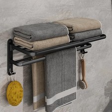 Matte Black 50CM Folding Holder With Hook Towel Holder Wall Mount AluminumTowel