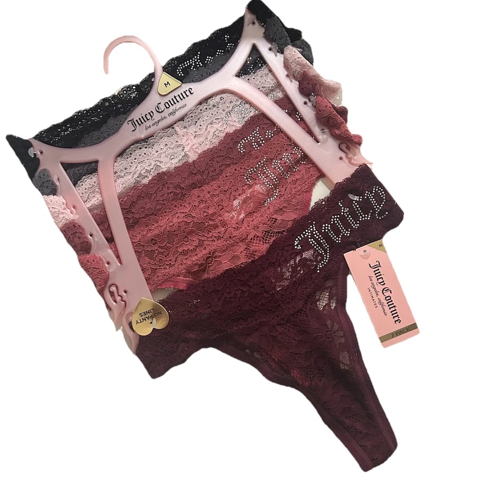 6 BRAGAS TANGA JUICY COUTURE JC9889 7PKEN BLING LOGO CINTURA ENCAJE M NUEVAS CON ETIQUETAS $46 Foto 2 de 4