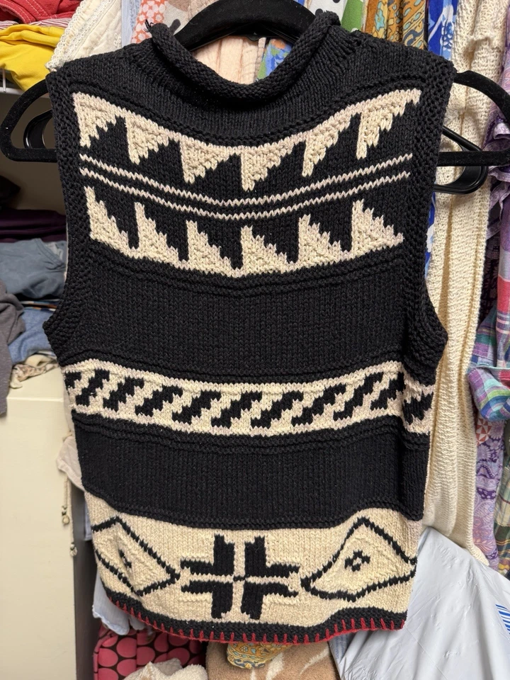 Suéter de lã grossa Ralph Lauren sudoeste asteca tricotado à mão tamanho médio - Imagem 2 de 4