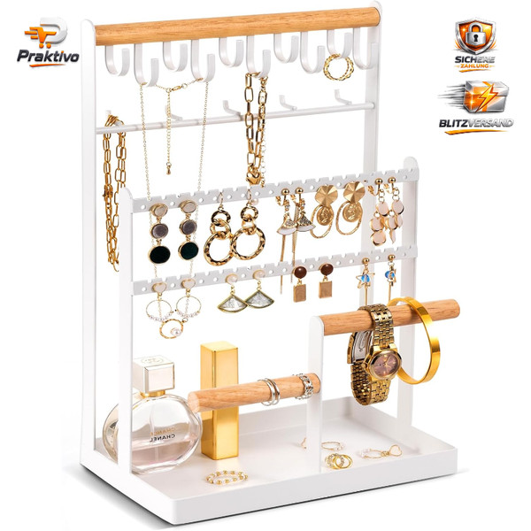 SchmuckstäNder Schmuckhalter Organizer FüR Ohrringe Ketten Mit 15 Haken 40 Cm-image
