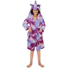 Kids Girls Unicorn Hooded Bathrobe Purple Xmas Cosplay Costume Loungewear Suits