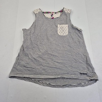 WEIRD FISH Top XL Blau Weiß Damen Ärmellos Streifen Tasche Baumwollmischung