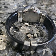 Geneva Elite Women's Crystal Watch — Octagonal Face, Black Leather Strap