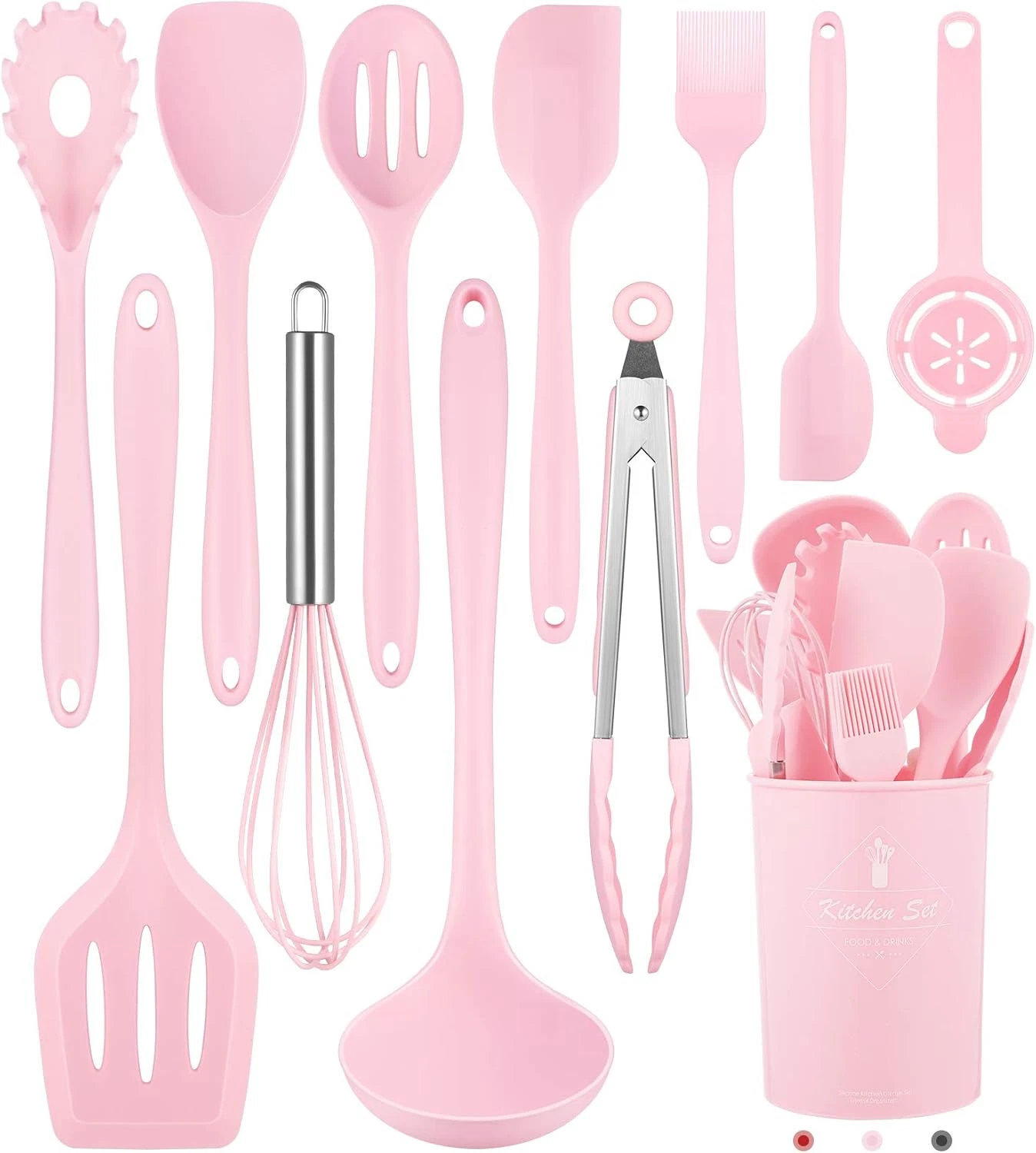 Kitchen Utensils Set-12 Pieces Silicone Cooking small, large, Pink