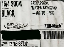 Carol 02766 16/4C Carolprene SOOW 600V 90C Portable Power Cable Cord USA /25ft
