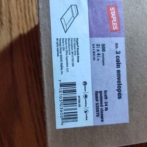 No. 3 Coin Envelopes New Open Box 481-2.5" X 4.125" Kraft -24# Gummed Closure