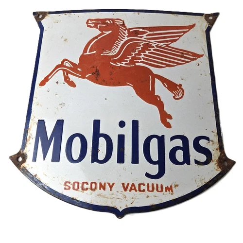 Vintage Mobilgas Sign - Gasoline Advertising Gas Pump Station Porcelain Sign