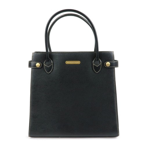 BURBERRY Leather Nova Plaid Hand Bag Tote Bag Black Authentic Used F/S