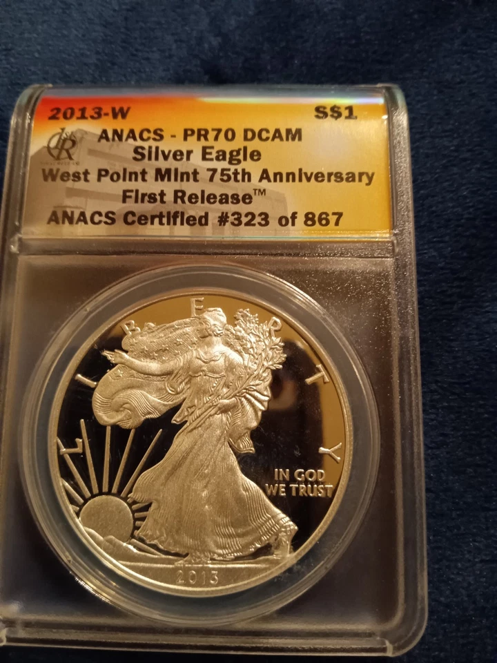 2013-W Silver Eagle $1 ANACS PR70 DCAM West Point 75th Anniversary First Release - Image 2 of 4