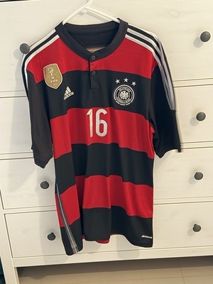 adidas Germany Lahm #16 FIFA World Cup 2014 Soccer Jersey XL Black Red WC Patch