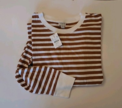 J.Crew Long Sleeve Striped Tee Shirt Rust White Relaxed Cotton Preppy Sz XL NWT