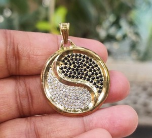 Authentic 1.50Ct Round Cut Real Moissanite Ying Yang Circle pendant 14K Yellow Gold Plated