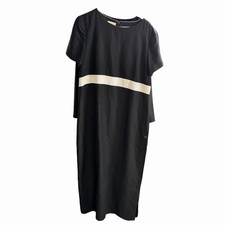 Talbots Black Cream Colorblock Button Side Shift Midi Dress Womens 16