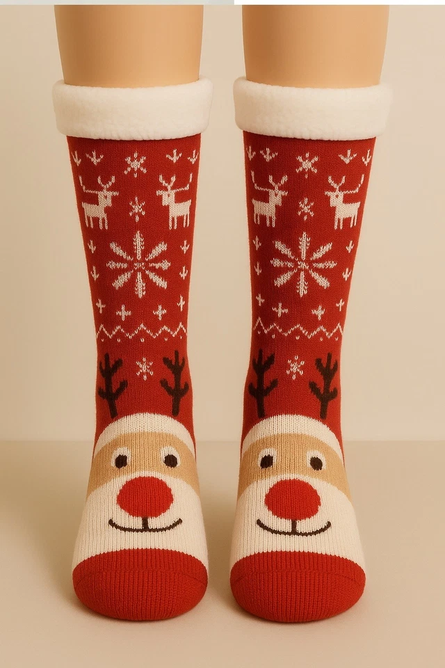 Calcetines de cama tejidos de Navidad con patrón DK solo suaves mullidos salón acogedores cálidos Foto 4 de 4