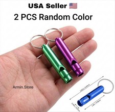 2PC Mixed Colorful Aluminum Survival Metal Whistle Self Defense Keychain Outdoor