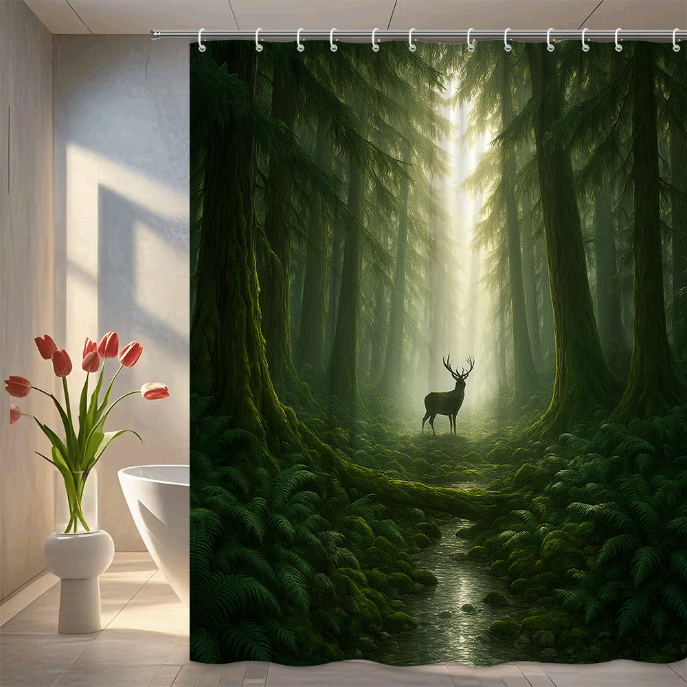 Forest Deer Shower Curtain - Nature Themed Decor For Bathroom