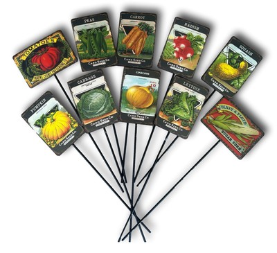 Set 10 Vegetable Garden Label Stakes Tomatoes Carrots Peas Cabbage Corn Lettuce
