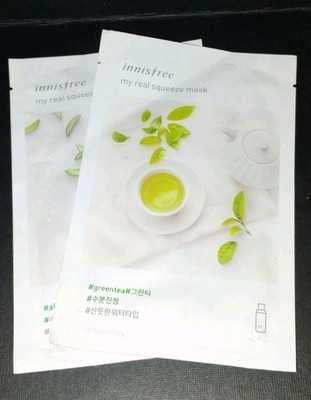Innisfree Green Tea It's Real Squeeze Sheet Face Mask Lot Of 3 Packs 20ml
