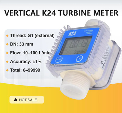 Digital Fuel Flow Meter K24 1'' LCD Turbine Flowmeter For Oil Water Measurement