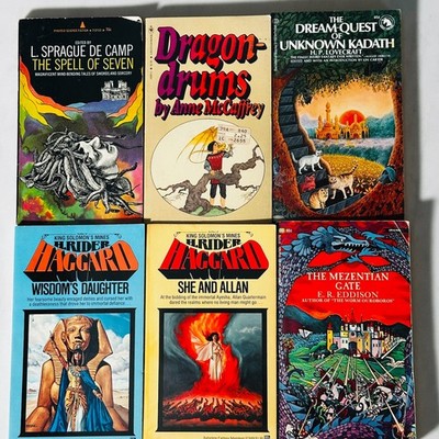 Lot of 6 Vintage Sci-Fi Paperback Novels - Haggard - Lovecraft - Eddison