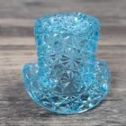 Vintage Fenton Daisy & Button Top Hat Glass Toothpick Trinket Holder Aqua Blue