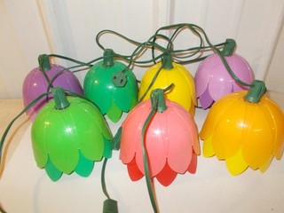 VINTAGE 7 LIGHT Double Tulip Plastic Patio RV Camping Party Tiki Deck