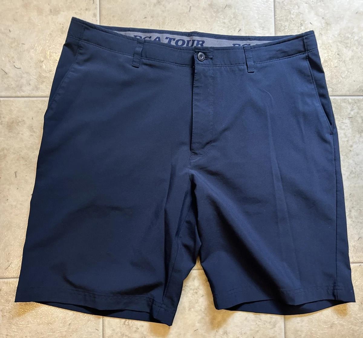 Short de golf sport homme PGA TOUR beige, taille 38, polyester