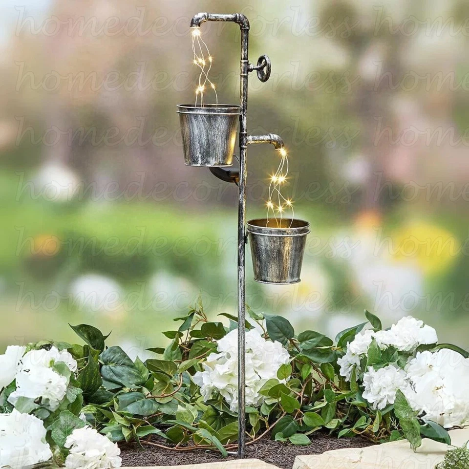 Grifo iluminado solar estaca de jardín con maceta de metal exterior césped patio arte decoración Foto 2 de 4