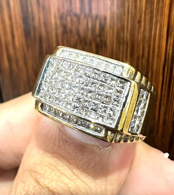 Deal! 1.80CT NATURAL PRINCESS CUT DIAMONDS MEN'S FASHION RING 10K YELLOW GOLD