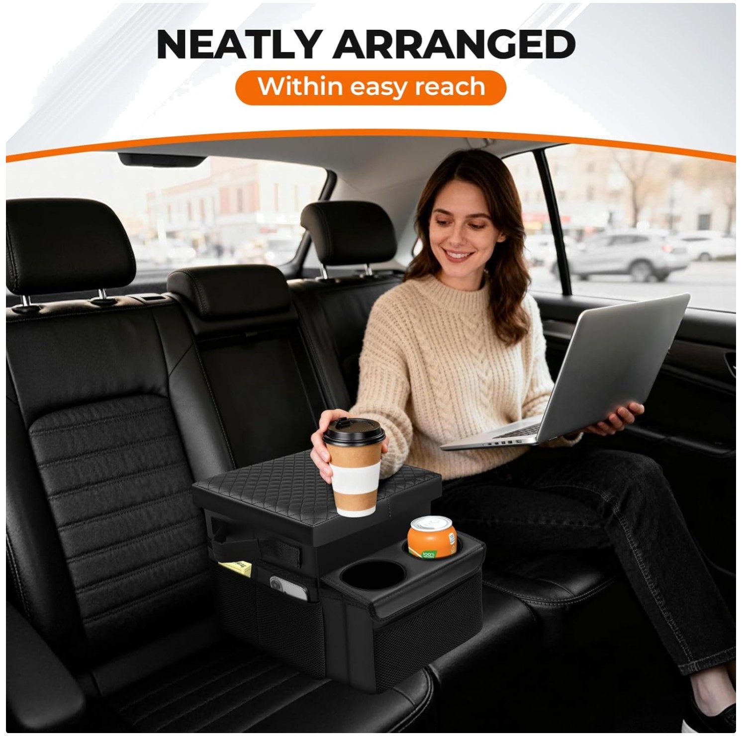 Black Car Seat Back Storage Box with Cup Holders