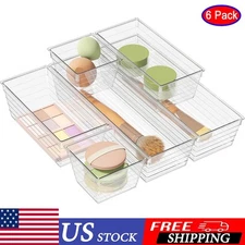 6 Pack Clear Acrylic Drawer Organizer Trays for Makeup Kitchen Office Storage