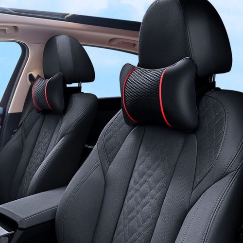 Car Seat Headrest Pad Leather Knitted Pillow Auto Head Neck Rest Support Cushion - Bild 9 von 18