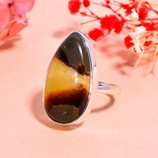 Yellow Septarian Jasper Ring 925 Sterling Silver Statement Rings Gift Jewelry