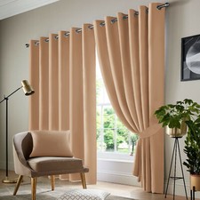 Thermal Thick Blackout Curtain Eyelet Ring Top Ready Made Pair Panels +Tie Back