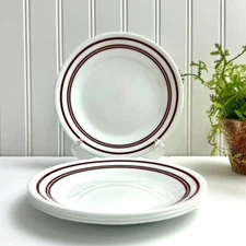 Corelle Vitrelle 4 Bread and Butter Plates Classic Cafe White Red Trim 6 3/4