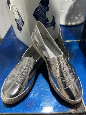 chanel silver espadrilles