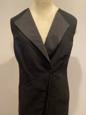 Akris Long Vest Coat Topper Black Satin Wool Sleeveless NWT 12 Bergdorf Goodman