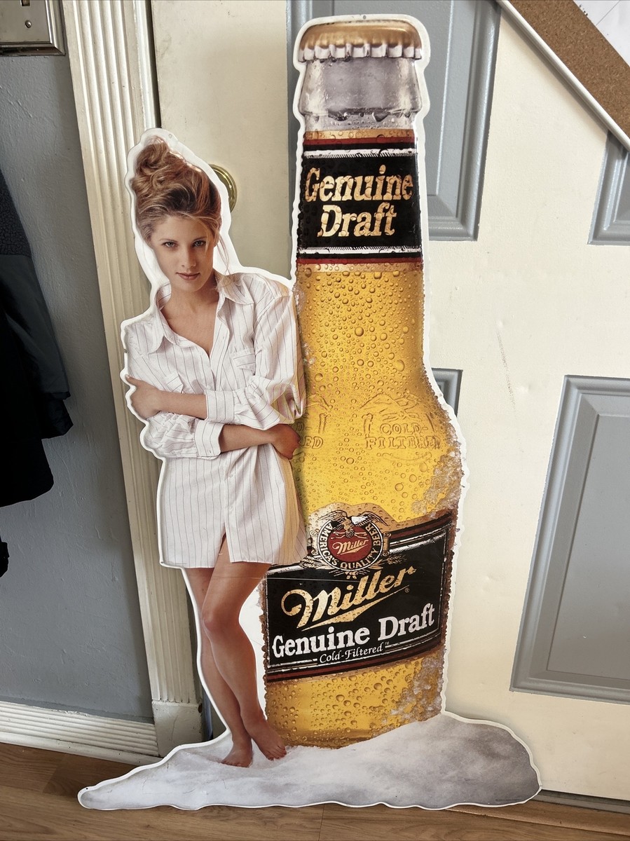 vintage RARE MGD Miller Genuine Draft Beer W/Girl Tin Metal Sign