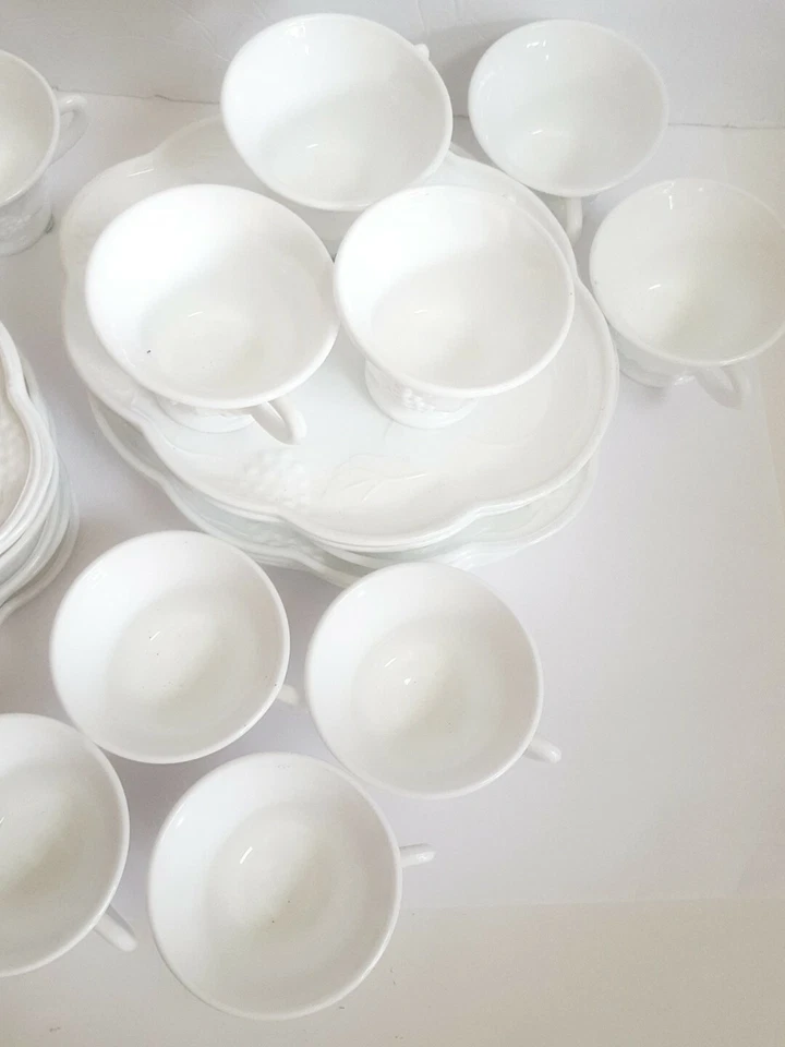 Indiana Glass Company Colony White Milk Glass Grape 23 pc Snack Sets UNUSED - Image 4 of 4