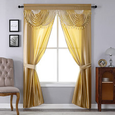 Cortinas Para Sala De Estar Elegantes Con Cenefas 54X84 Modernas Oro 2 Paneles
