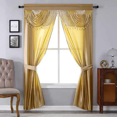 Cortinas Para Sala De Estar Elegantes Con Cenefas 54X84 Modernas Oro 2 Paneles