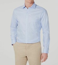 145 Tasso Elba 17 34/35 Men Regular-Fit Blue Long-Sleeve Dress Shirt REPAIRED