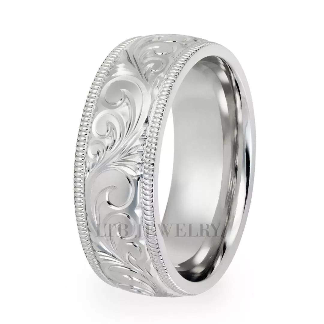 Hand engraved mens wedding band sale