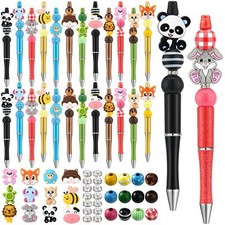 36 Sets Beadable Pens DIY Cute Animal Silicone Beads Beadable Pen Bead Ballpo...